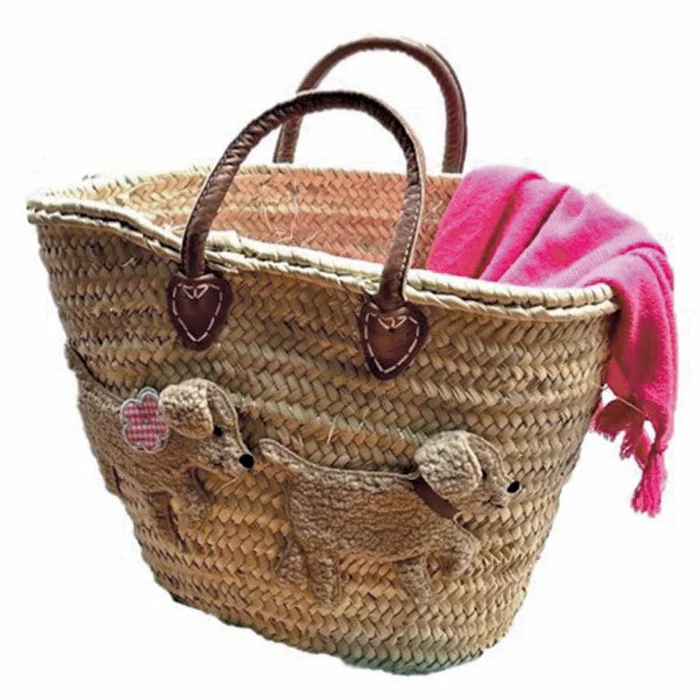 Große Korbtasche - KITTY und BOBBY aus Palmenblättern mit Ledertasche innen