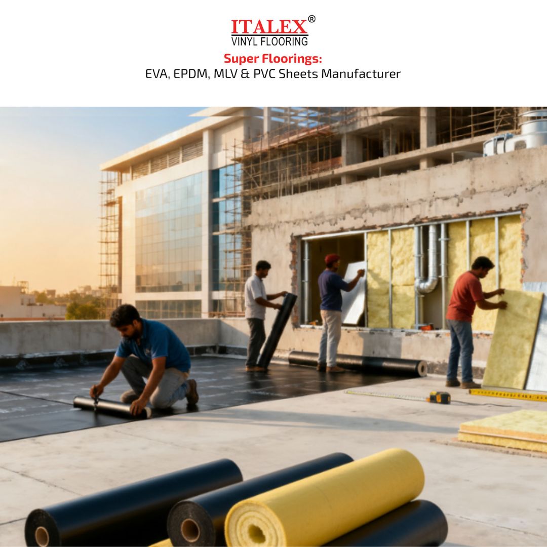 Super Floorings, Construction Insulation Materials, EVA Sheets, EPDM Sheets, MLV Sheets, PVC Sheets from India Exporter, Mass Loaded Vinyl Sheets